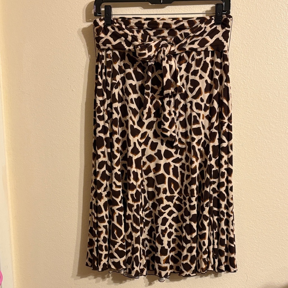 Focus 2000 Brown and Cream Animal Print Midi Skirt